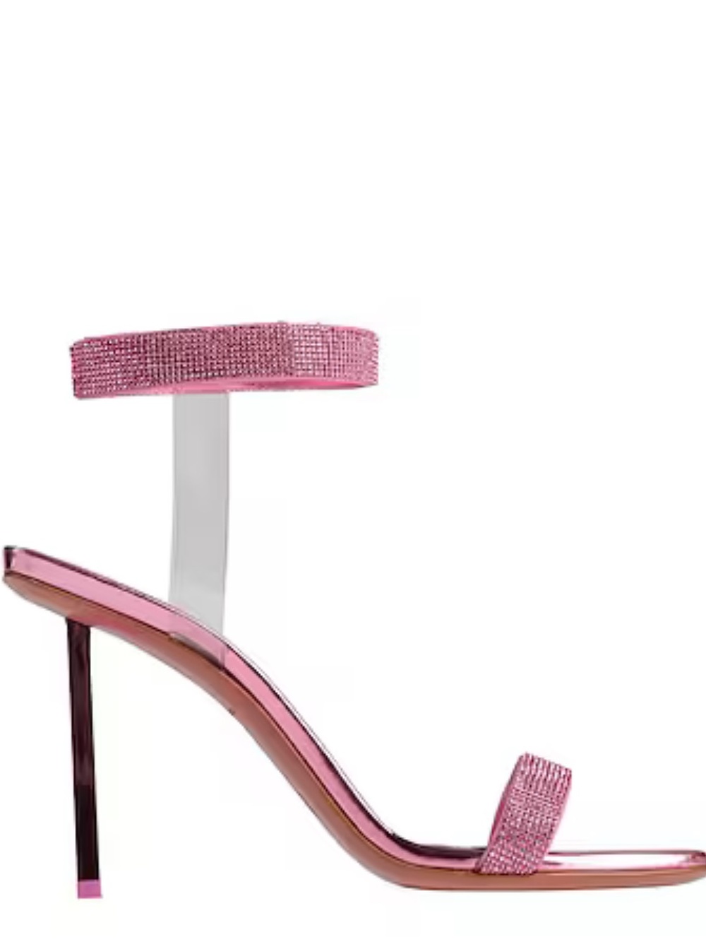 AMINA MUADDI Pink Rhinestone Ankle-Strap High Heel Sandals